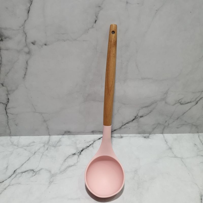 Silicone Cooking Ladle with wooden handle / centong sayur sop spatula / soup