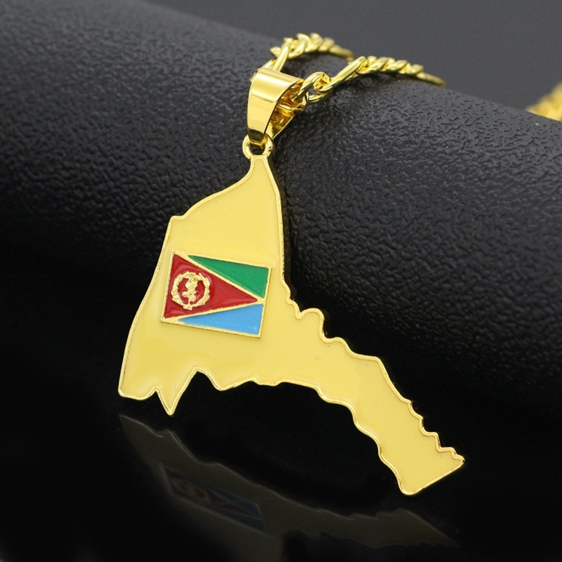 Kalung Liontin Peta Eritrean Lapis Emas 18k Gaya Hip Hop Untuk Pria