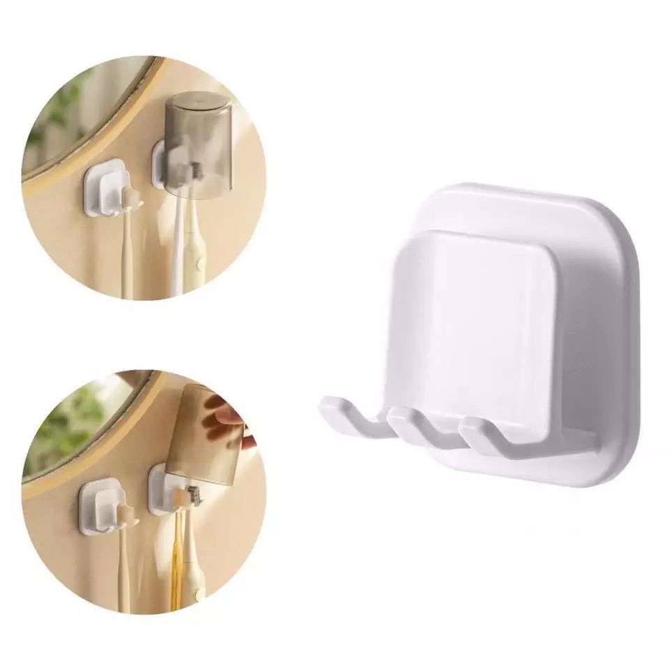 GANTUNGAN SIKAT GIGI dan Gelas Kumur / Tempel Dinding 2 Slot / Toothbrush Hook Holder