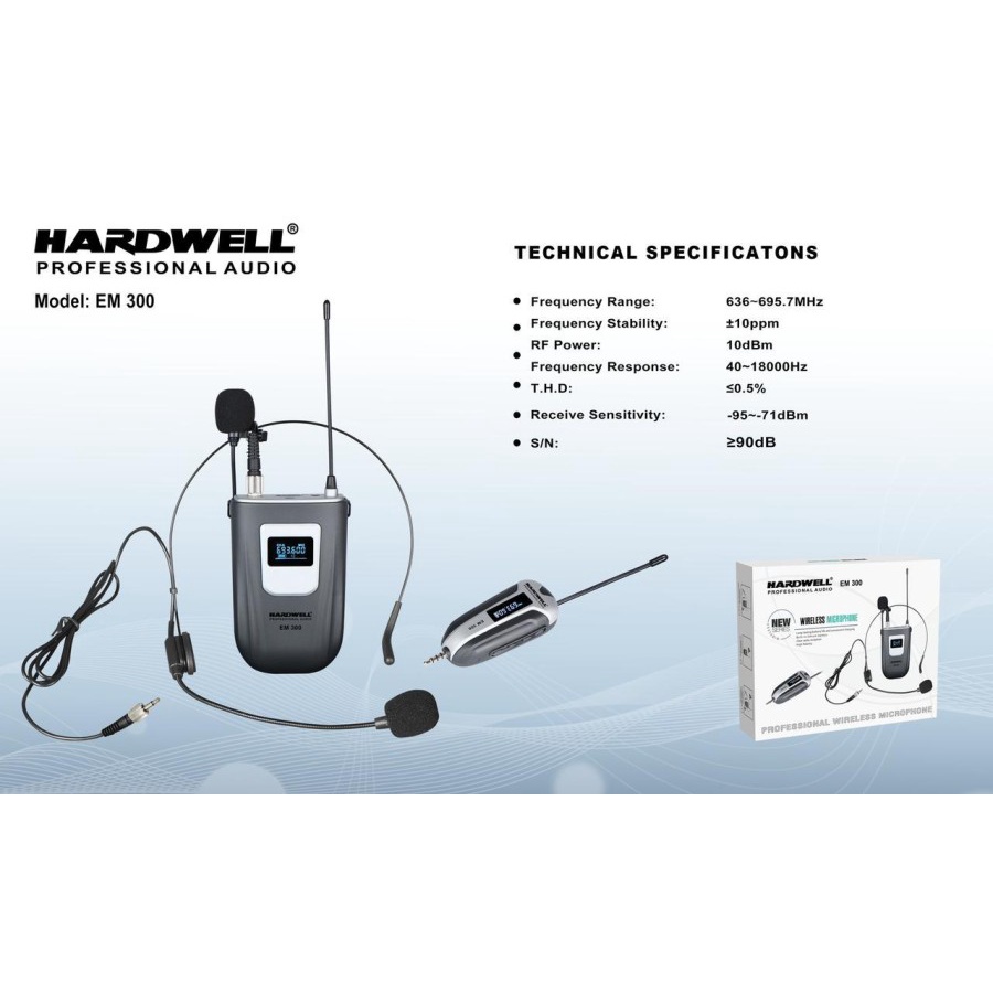 Microphone Wireless HARDWELL EM 300 / EM300 1 Clip On + 1 Headset