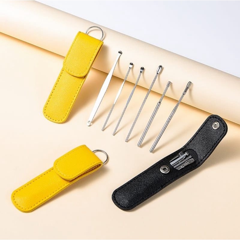 Alat Pembersih Telinga Paket Korek Kuping isi 6 dengan Pouch Warna Lucu