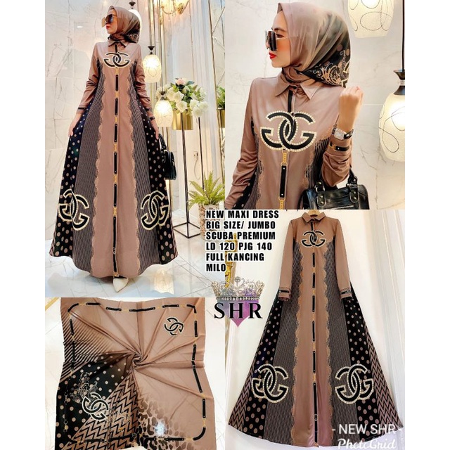 NEW!! READY!! MAXI DRESS SCUBA JUMBO PRINT LD 120 /140 ORI SHR 100%-MILO SET JILBAB