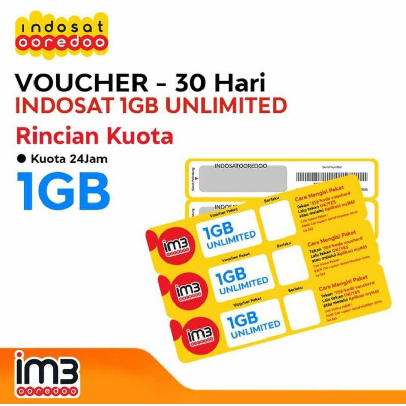 Voucher Indosat 1gb Unlimited