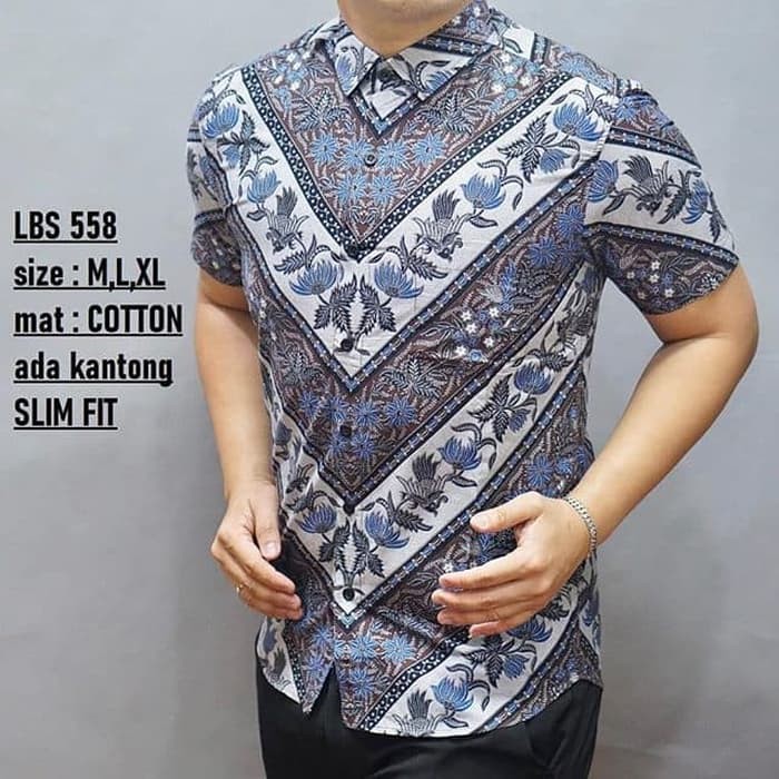 KEMEJA BATIK SLIMFIT LBS 558 KEMEJA FORMAL BAHAN KATUN LENGAN PENDEK