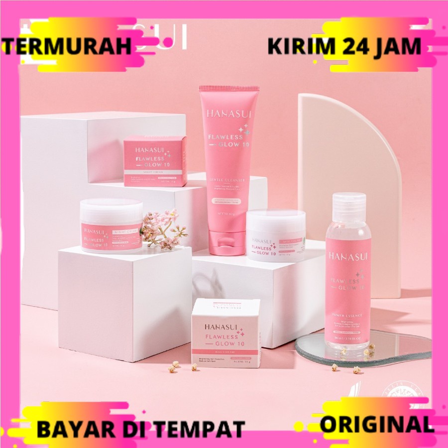 Skincare Paket Glowing Hanasui Flawless Glow / Ecer Cream siang malam toner sabun