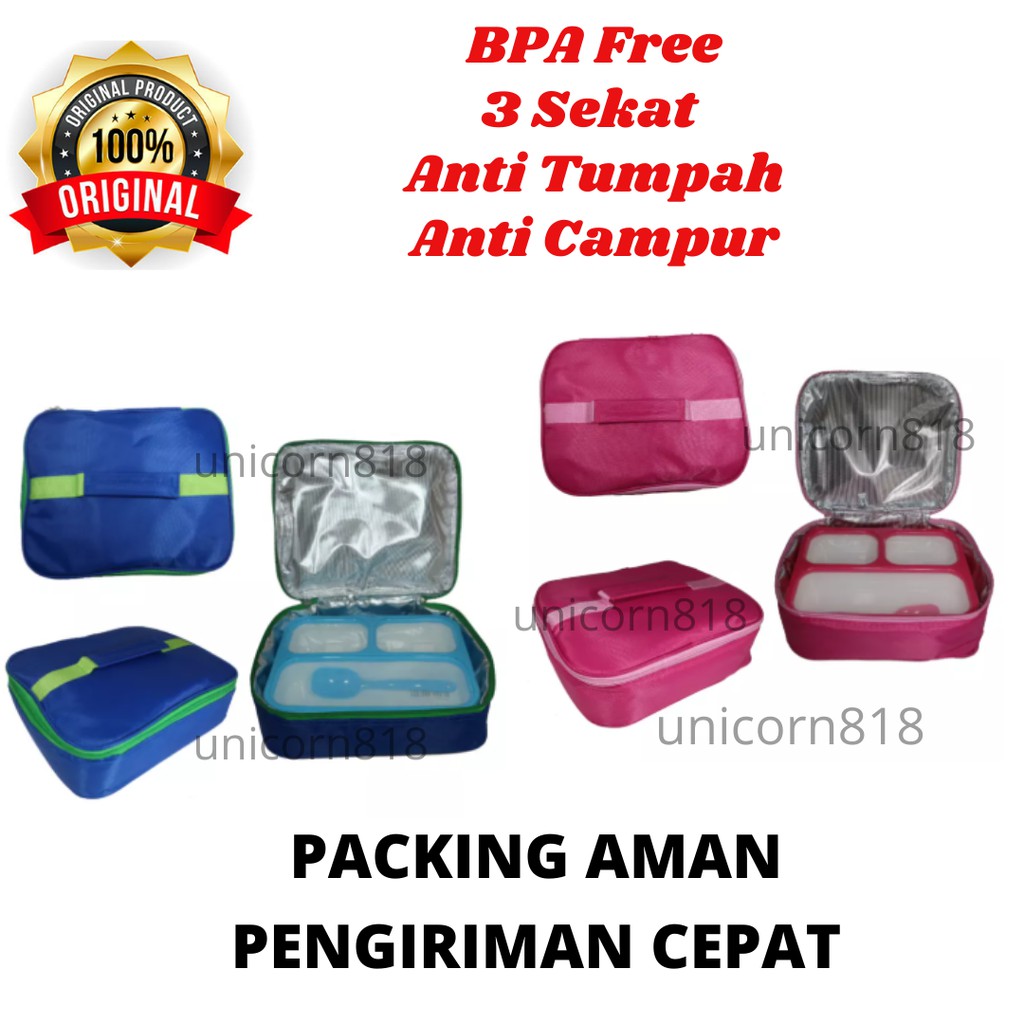Set Lunch Bag Tahan Panas Premium Polos + Lunch Box 3 Sekat Anti Tumpah Anti Campur Yooyee 579