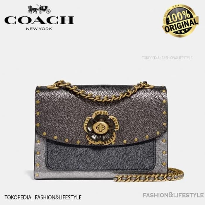 Coach Parker 18in Signature Canvas With Rivets Tas Coach Original 100%