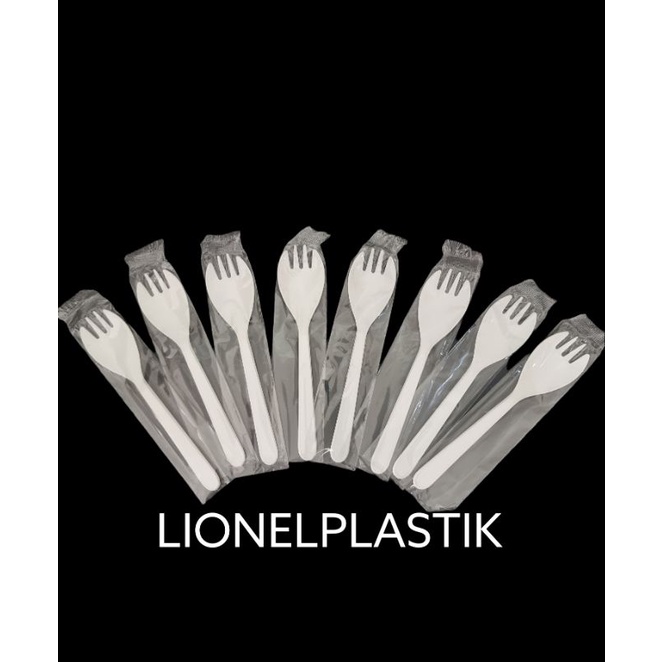 Sendok Plastik 2 in 1 Steril / Sendok Garpu Plastik 2 in 1 Steril Putih isi 100 pcs