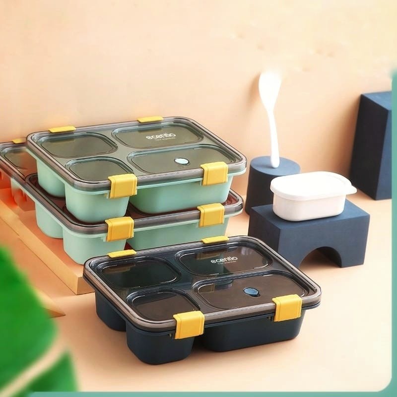 lunch box 4 grid Kotak Makan 4 Sekat kotak bekal Gratis Sendok Garpu + Kotak Sup BPA Free