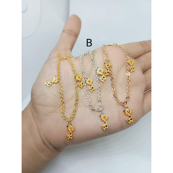 gelang tangan fashion anak perhiasan perak925 asli lapis emas model nori +m. geraffe cat kramik