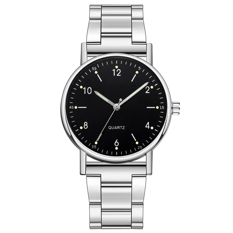 Jam Tangan Analog Strap Stainless Steel Casual Quartz Unisex Fashion Watch Analog Import-45-6 Silver Hitam