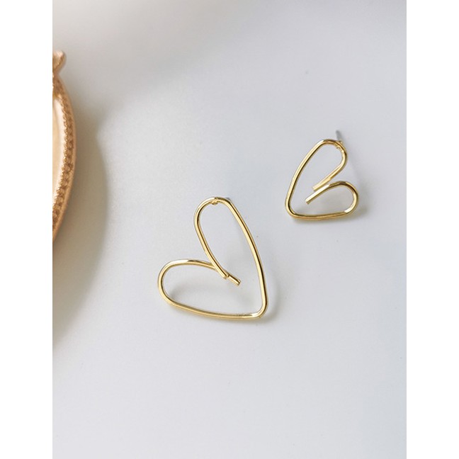 LRC Anting Tusuk Fashion Golden Geometric Line Heart Stud Earrings D98813