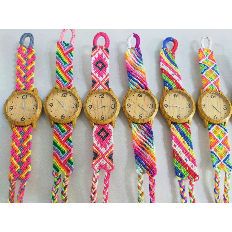 (Update motif Ready Stock)Jam Tangan Kayu tali Rajut unisex / Handmade