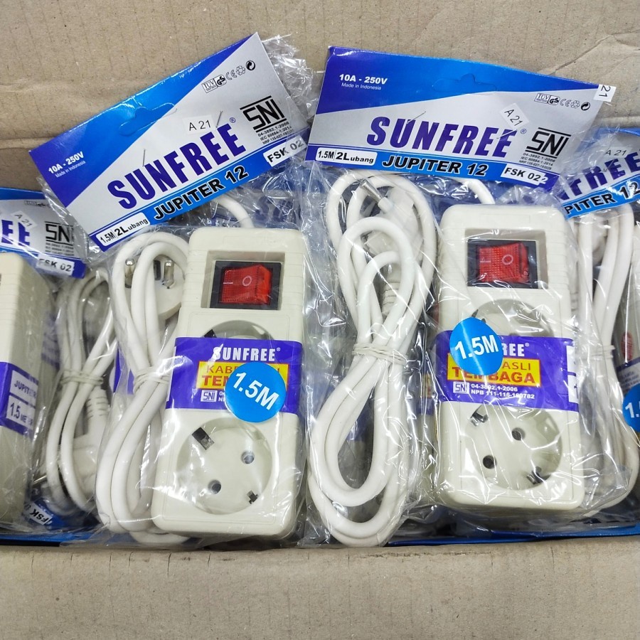 SUNFREE Jupiter 1.5M - 2, 3, 4, 5 Lubang Colokan Stop Kontak + Saklar