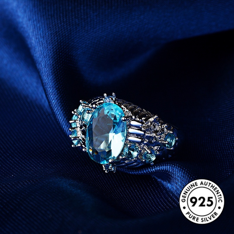 Cincin Sapphire Elegan Bahan S925 Silver Untuk Wanita