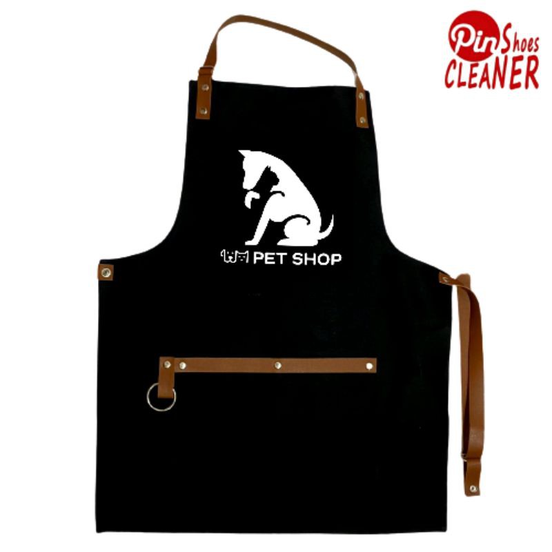 Apron Canvas With Sintetic Leather - Celemek Shoesclean Barista Bartender Barberman Chef Koki Barber