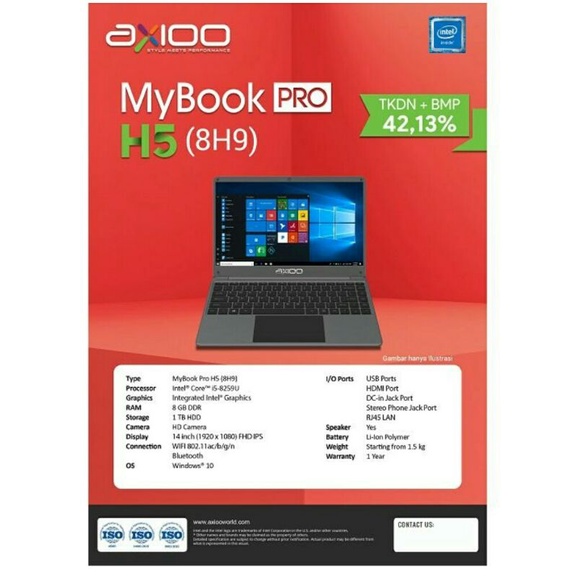 AXIOO MyBook Pro H5 8H9 (8GB HDD 1TB) Notebook Laptop axioo Netbook leptop axio