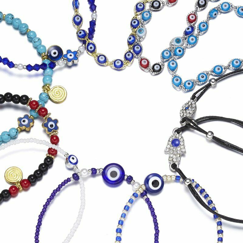 Gelang Rantai Manik Evil Eye Warna Biru Untuk Wanita