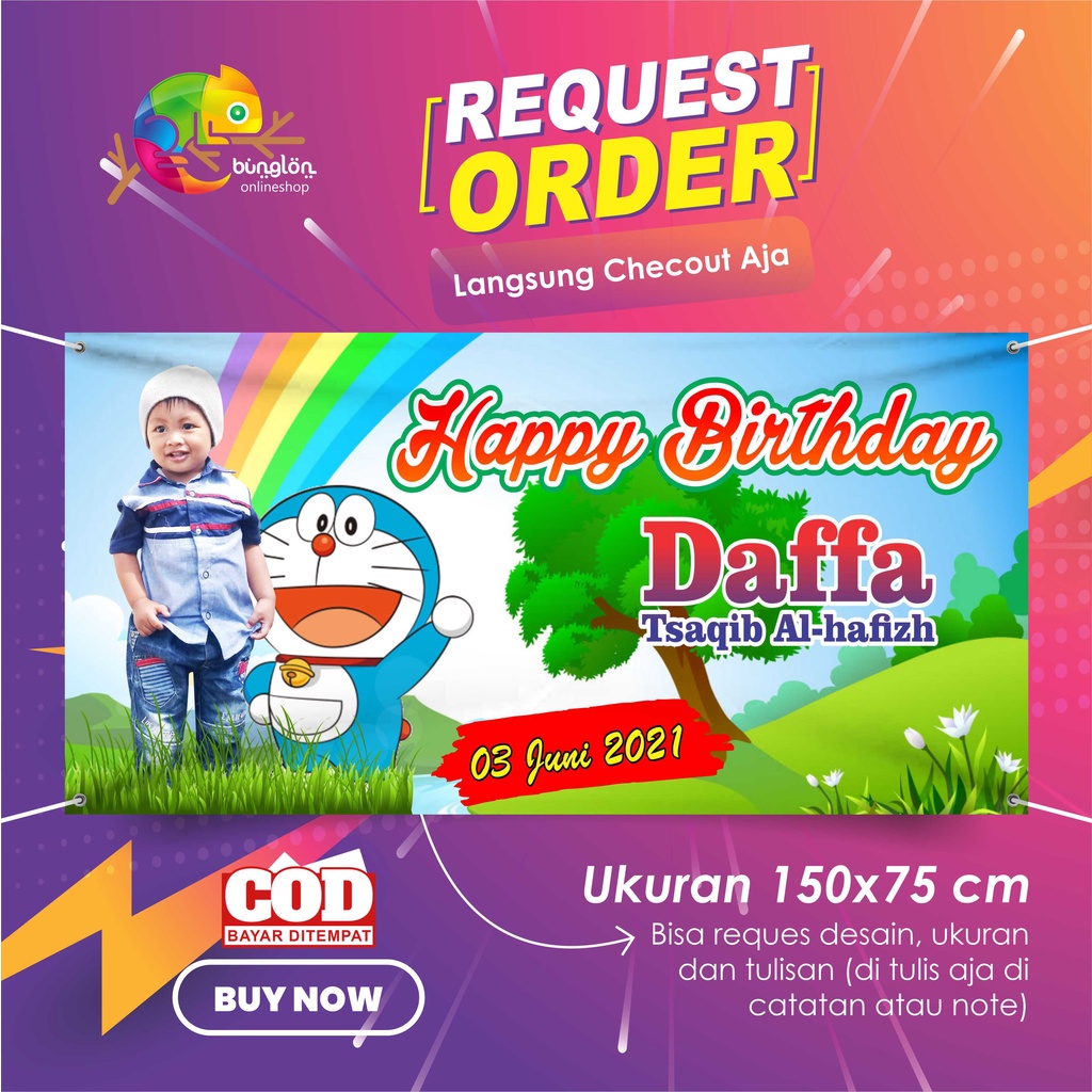 Spanduk Banner Ulang Tahun Murah Berkualitas Tema Doraemon