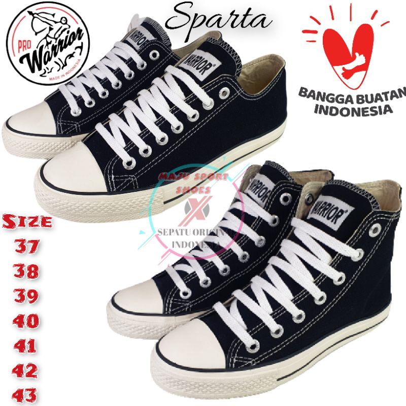 WARRIOR SPARTA HITAM PUTIH - SEPATU WARRIOR HITAM PUTIH / SEPATU WARRIOR PENDEK / SEPATU WARRIOR TINGGI / SEPATU SEKOLAH HITAM PUTIH