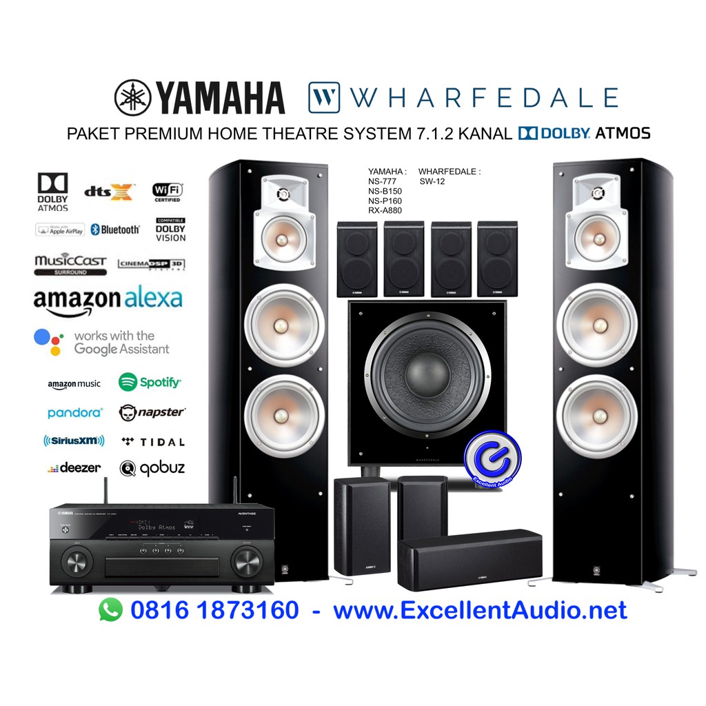 Paket Yamaha rxa880 ns777 nsf160 nsb150 wharfedale sw12 dolby atmos home theatre system