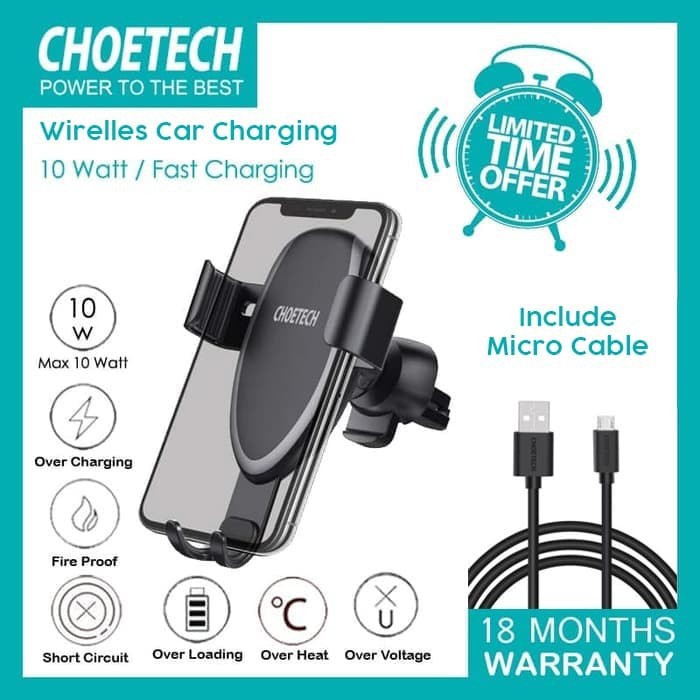 Car charger wireless Choetech 10w 1.8a fast charging with mount holder T536 S - Charger mobil T536-S