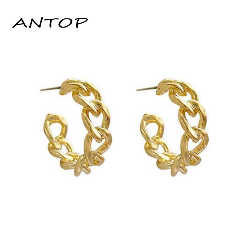 Anting Stud Rantai Model Hollow Bahan Metal Gaya Retro