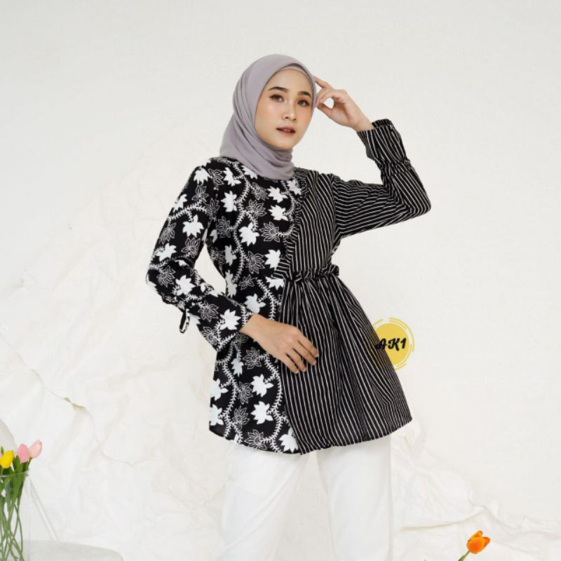 Batik Alina Lurik Blouse Baju Batik Wanita Modern Atasan Batik Kerja Wanita Tunik Batik Kantor Seragam M L XL XXL