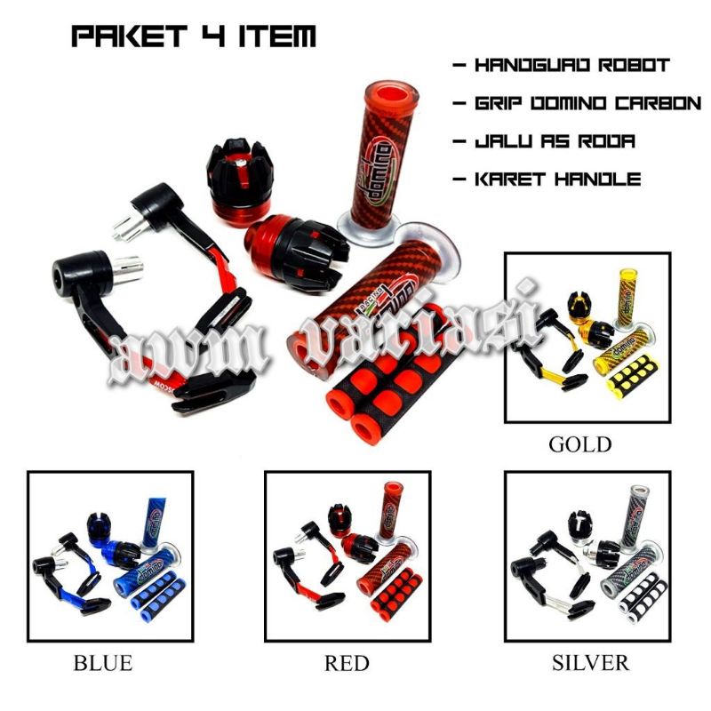 PAKET 4IN1 Handgrip Domino Carbon + Proguard Robot + Jalu As Roda + Karet Handle Rem Universal Semua motor 1 paket 4item