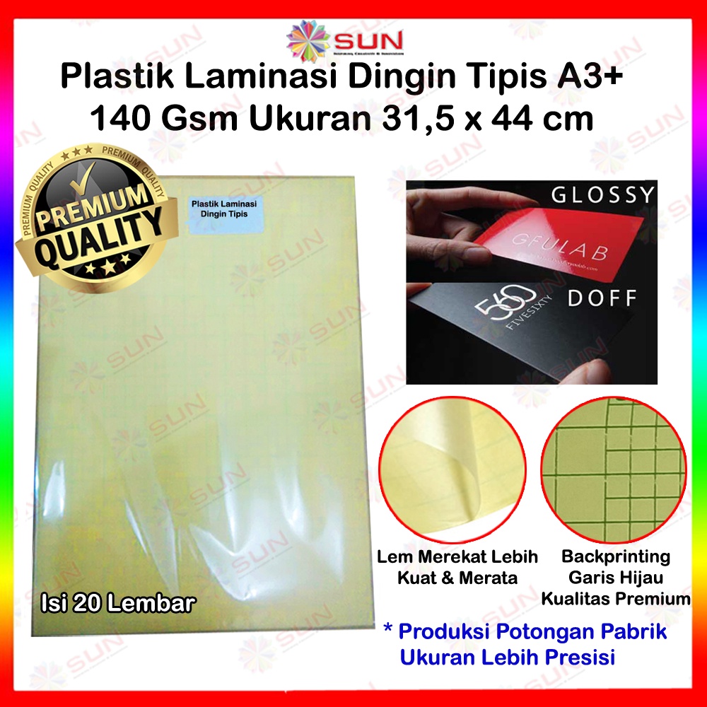 

Plastik Laminasi Dingin Tipis A3 isi 20 lembar - Motif Glossy, Doff
