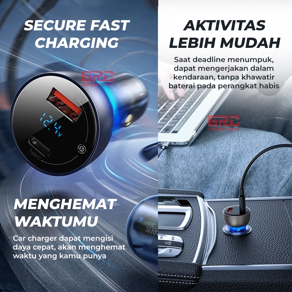 Car Charger Mobil USB Type C Baseus Dual Quick PDC Fast Charging