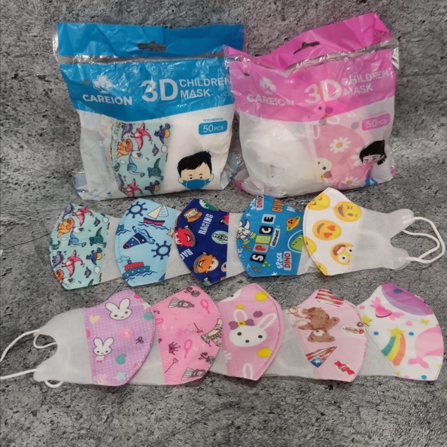 Masker Anak DUCKBILL CAREION isi 50 pcs Mirip Sensi Anak Karakter / 3ply Anak Earloop Cantol Kuping isi 50pcs / Duckbill Anak Karakter Isi 50pcs