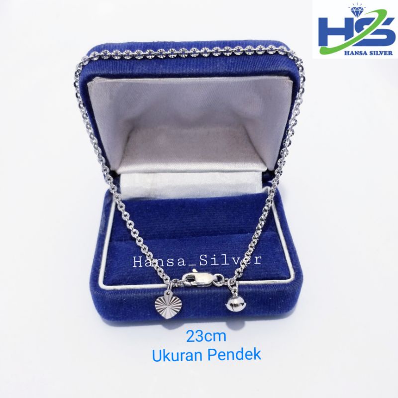 Gelang Kaki Perak Silver Asli 925 Lapis Emas Putih Model Rantai Nori Ukir - Perak Asli 925 Anti Karat