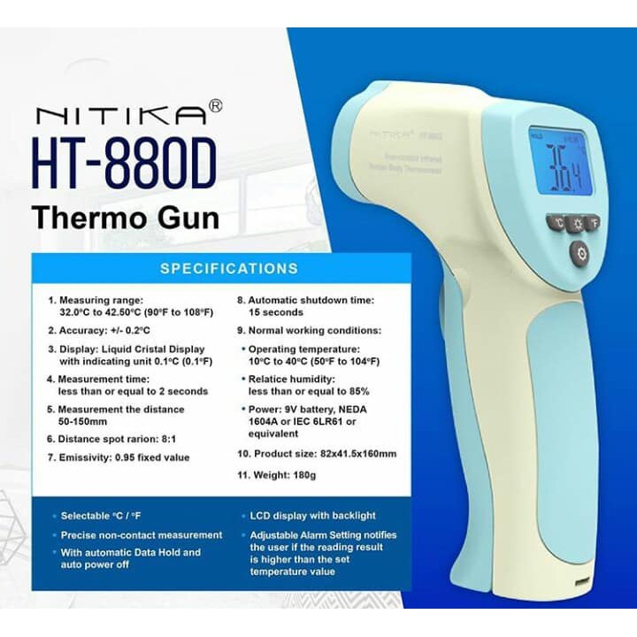 Rinmarket Infrared Thermometer NITIKA Termometer Pengukur Suhu Tubuh Non Kontak / Alat Tembak Suhu T
