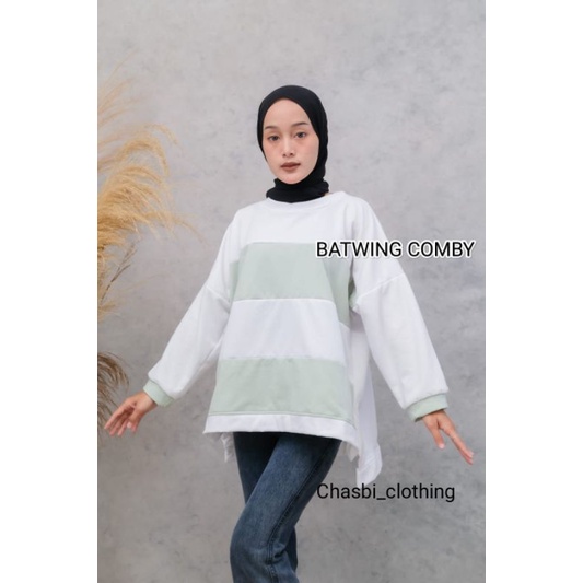 ATASAN WANITA BATWING STRIP OVERSIZE XXL | SWEATER WANITA BIG SIZE BAHAN PLEECE