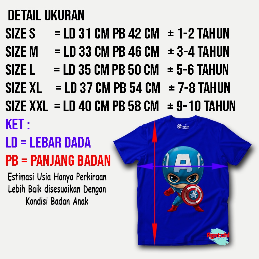 Baju Anak / Kaos Atasan Anak / Kids T Shirt  Baby Marvel Super Hero Chibi Kawaii Captain Amerika