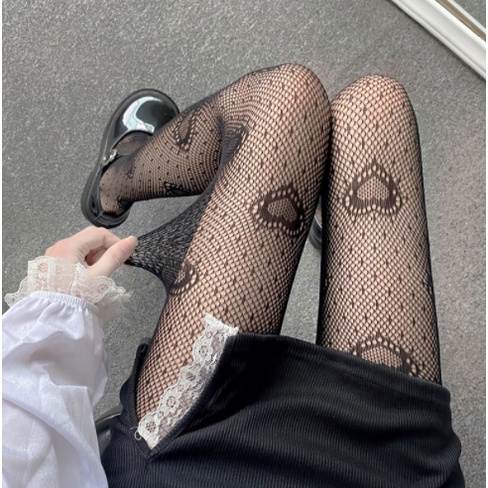 PH-13 Pantyhose Stocking Transparan Heart Pattern Fishnet Sexy Lolita