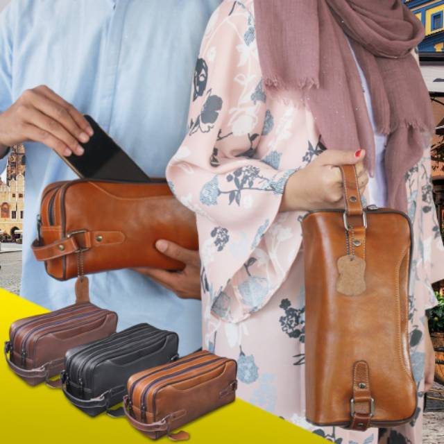 Pouch Bag Pria / Wanita kulit sapi asli