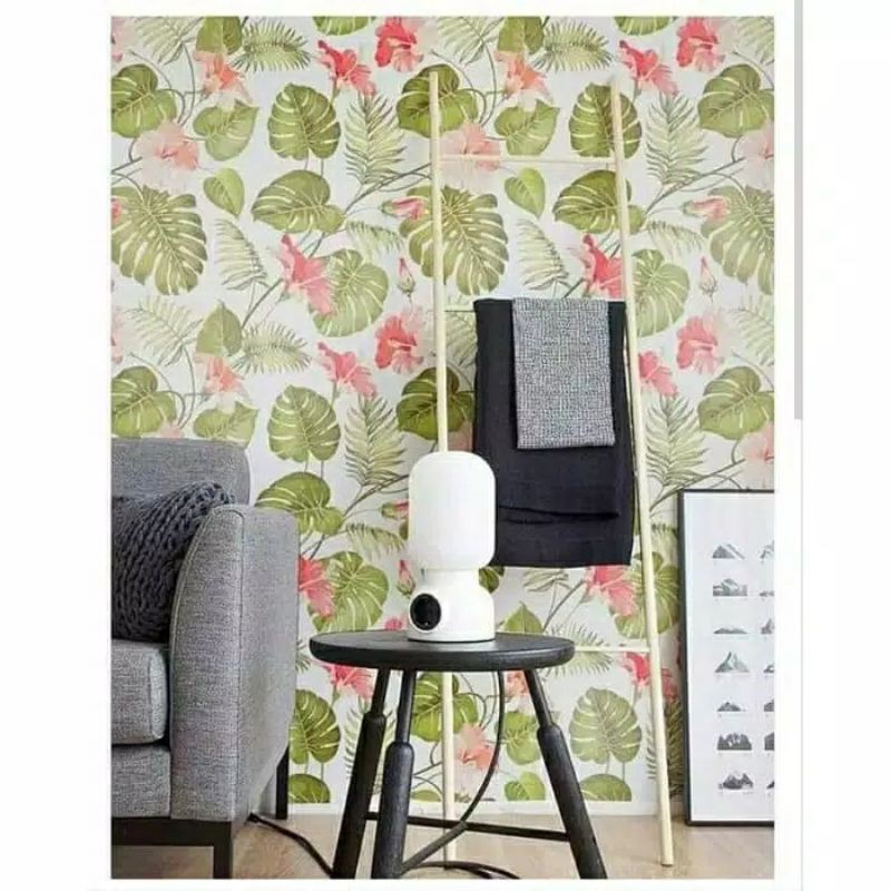 Wallpaper Dinding Motif Monstera Hijau Ukuran Panjang 10Meter x Lebar 45cm