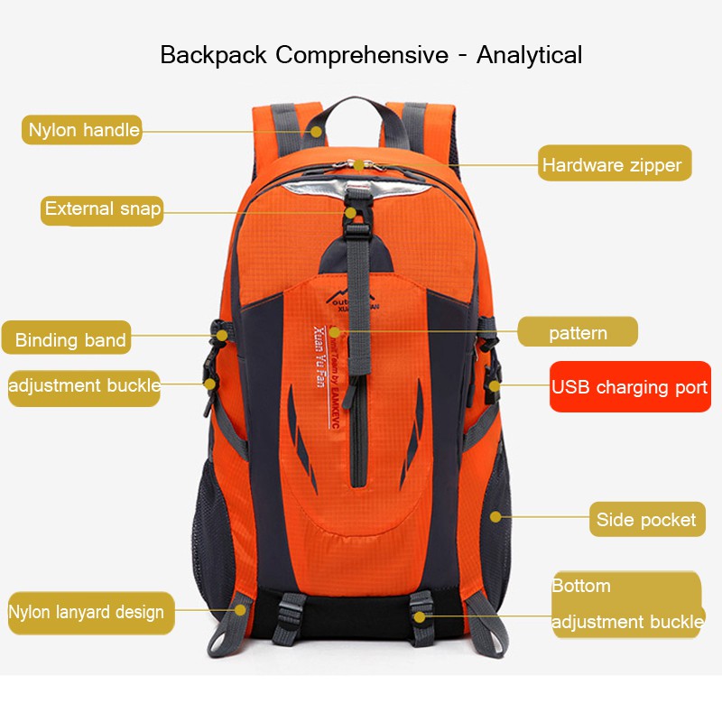 Highland 40L Tas Ransel USB Charger Tas Punggung Tas Gunung Tas Travel Tas Sekolah IMPORT TCR01