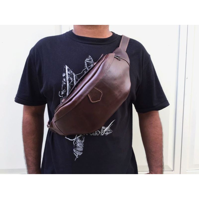 Tas Waistbag Classic Full Kulit Sapi Asli