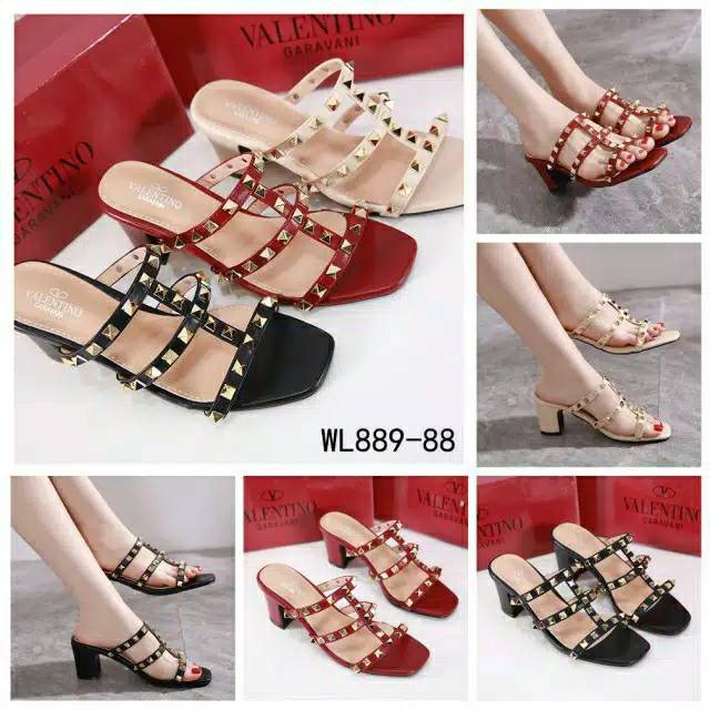 DISKON  BISA COD >>> Sandal selop Tumit Tinggi tebal Valentino / heels wanita / sendal wanita