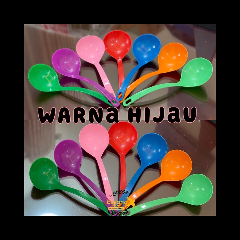 Gelas Minum Plastik _Piring Makan Bulat Plastik _Mangkok Makan Bulat Bakso Plastik_Sendok Makan Plastik_Terlaris Termurah Berkualitas ( 1pcs ) claris-Sendok sayur hijau