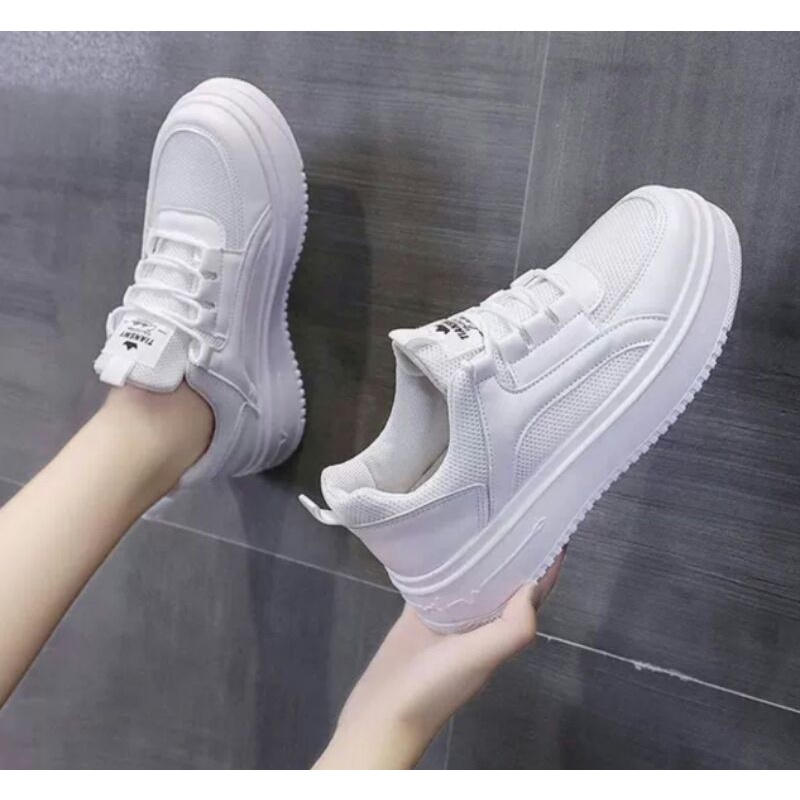 AGI22105 Sepatu Sneakers Wanita Fashion Import TSMY Sol Tebal Putih Dengan Tali Ready Jakarta Bisa COD (With Box)