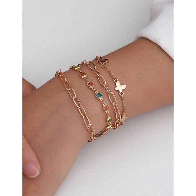 LRC Gelang Tangan Fashion Gold Color Diamond Alloy Dove Bracelet Set P11138