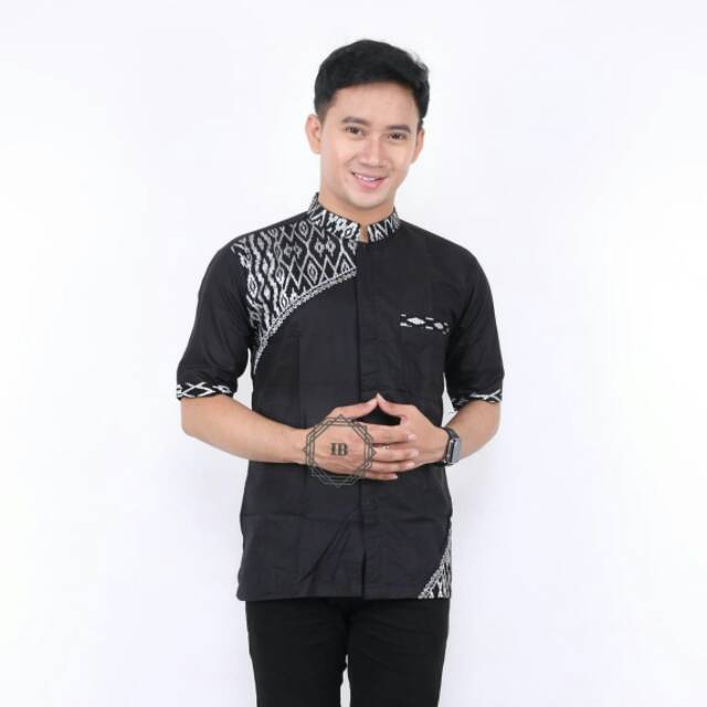 Baju Koko Pria Lengan Pendek Bordir Terbaru Kombinasi Batik