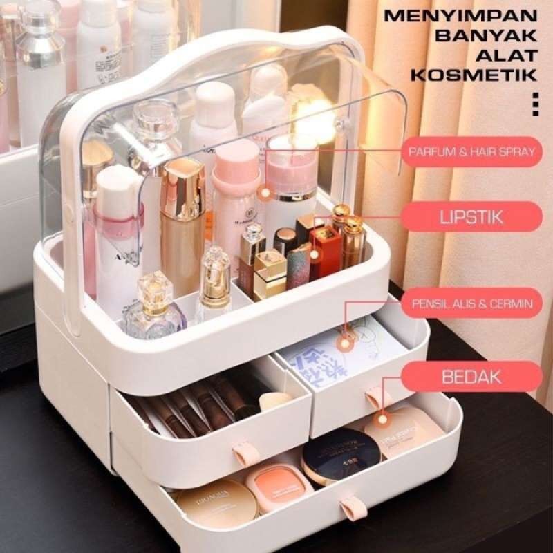 RAK KOSMETIK 3 LACI RAK KOSMETIK FLIP COVER TEMPAT MAKEUP STORAGE - COSMETIC STORAGE