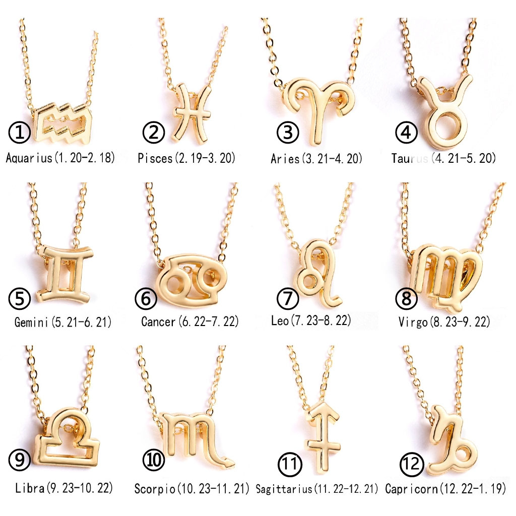 12 Zodiac Sign Constellation Pendant Kalung Untuk Wanita Pria Kalung Perhiasan Fashion Hadiah Ulang Tahun Pabrik Grosir