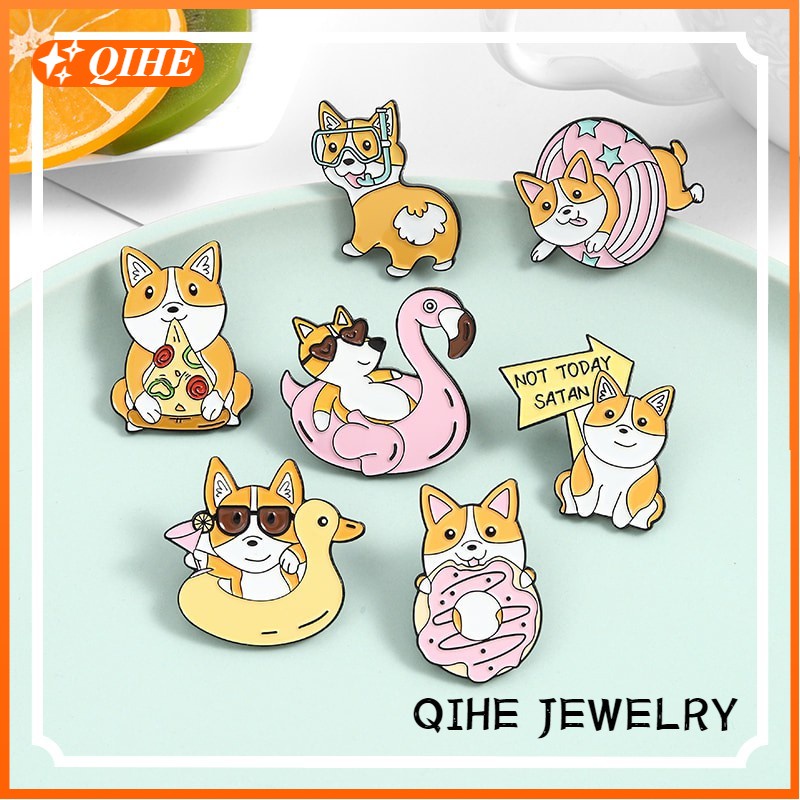 Bros Pin Enamel Bentuk Pantat Anjing Corgiflamingo Kartun Lucu Untuk Aksesoris Fashion