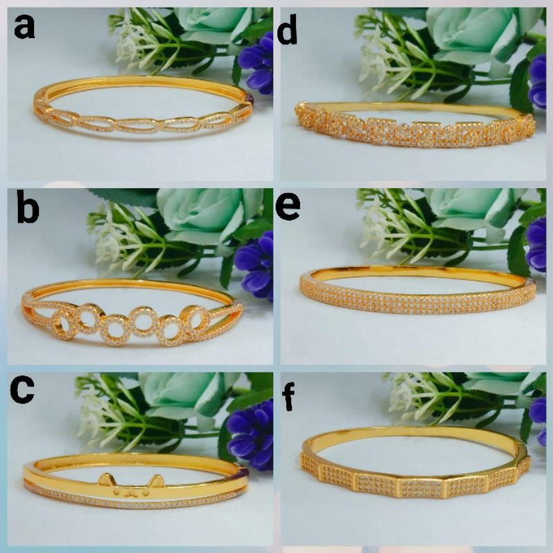 Gelang kolong xuping wanita dewasa berlapis emas dengan mata zircon 93p